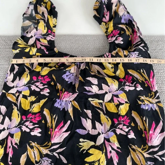 Time and Tru Black Pink Yellow Floral Cotton Off the Shoulder Tiered Maxi Dress - Picture 8 of 11